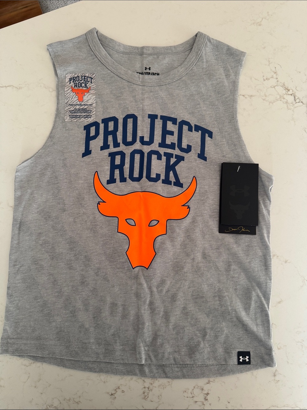 Under Armour Kids Gray Sleeveless Tank with Orange Project Rock Logo